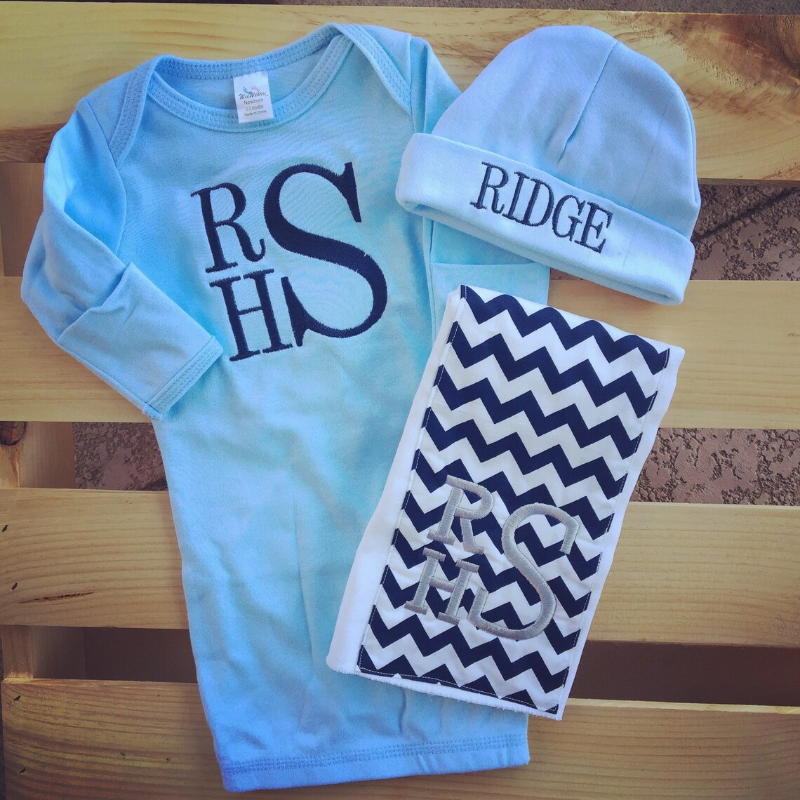 Baby blue newborn gown and hat for baby boy. Newborn going Etsy