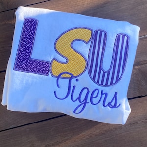 School spirit sweatshirt, LSU, LSU applique sweatshirt, embroidered, high school sweatshirt, school sweatshirt, sweatshirt, adult