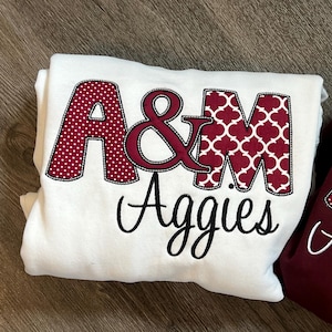 Applique A&M Aggies Sweatshirt, Embroidered School Spirit