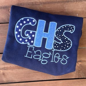 School spirit sweatshirt, School spirit, applique letters, embroidered, high school sweatshirt, school sweatshirt, sweatshirt, stitched