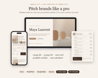 Media Kit Template UGC Portfolio Canva, Rate Card, Influencer Media Kit, Content Creator Pitch Kit, Editable PowerPoint & Google Slides