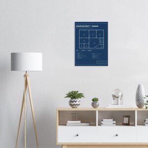Haunted House Blueprint Poster, Spooky Halloween Wall Art Print, Gothic Decor, Dark Academia, Architect Floor Plan image 4