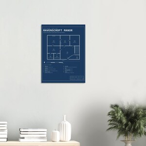 Haunted House Blueprint Poster, Spooky Halloween Wall Art Print, Gothic Decor, Dark Academia, Architect Floor Plan image 3