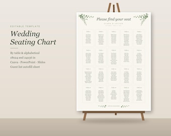 Wedding Seating Chart Template Editable Bundle, Find Your Seat Sign, Table Numbers, Place Cards, Alphabetical Seating Plan, Greenery