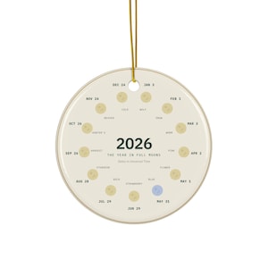 2026 Ornament, Full Moon Christmas Ornament, Dated Keepsake, Moon Phase Gift, Celestial Ceramic Ornament