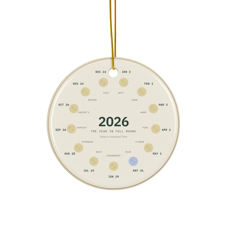 2026 Ornament, Full Moon Christmas Ornament, Dated Keepsake, Moon Phase Gift, Celestial Ceramic Ornament