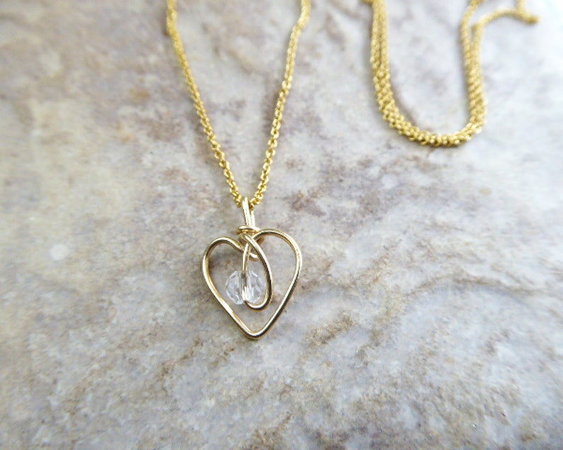 Gold Heart Necklace April Birthstone Crystal Image 0