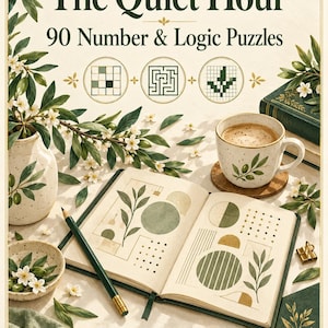Den tysta timmen: 90 Sudoku, labyrinter, nonogram (PDF-pusselbok)