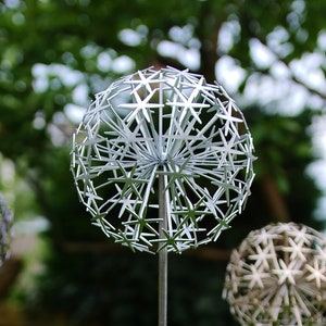 Silver Allium Flower Stem sculpture, interior sculpture, garden sculpture, garden art, garden stem, garden ornament, garden decoration image 1