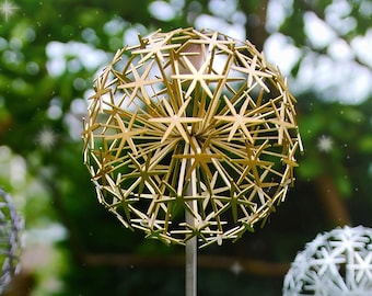 Gold Allium Flower Garden Sculpture: 10cm diameter, Stainless Steel Stem