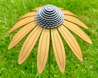 Echinacea Flower Stem – Gold, Anodised Aluminium, Garden Art Sculpture