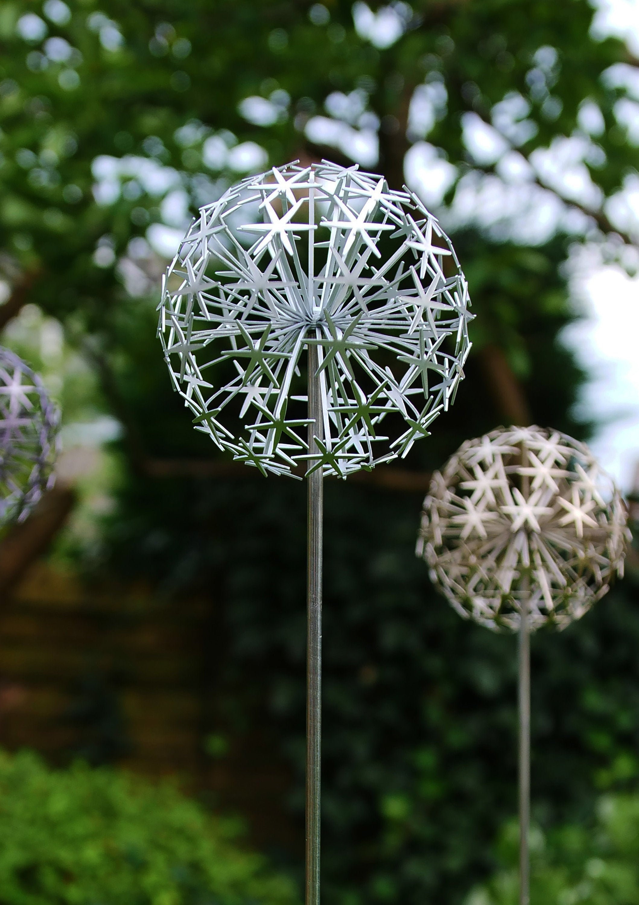 Silver Allium Flower Stem - sculpture, interior sculpture, garden sculpture, garden art, garden stem, garden ornament, garden decoration