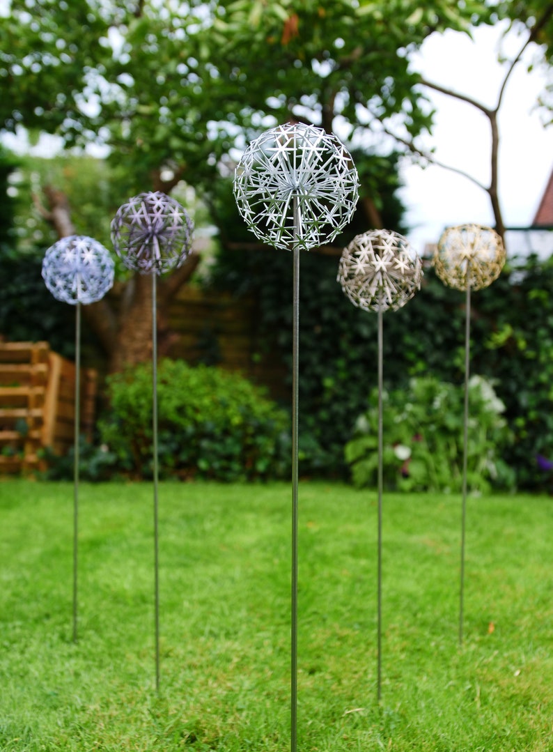 Silver Allium Flower Stem sculpture, interior sculpture, garden sculpture, garden art, garden stem, garden ornament, garden decoration image 5