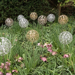 Silver Allium Flower Stem sculpture, interior sculpture, garden sculpture, garden art, garden stem, garden ornament, garden decoration image 9
