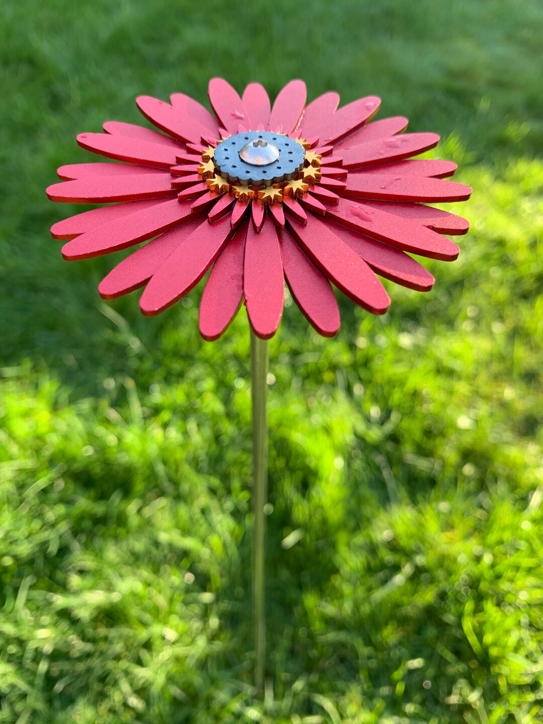 Gerbera Red Flower Stem Sculpture, Interior Sculpture, Garden Sculpture, Garden Art, Garden Stem