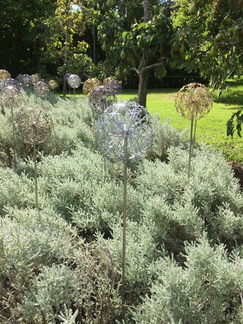 Silver Allium Flower Stem sculpture, interior sculpture, garden sculpture, garden art, garden stem, garden ornament, garden decoration image 7