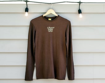 Whoever Smiles Wins Unisex Organic Long Sleeve Brown Tee, Environmentally Friendly and Ethically Sourced