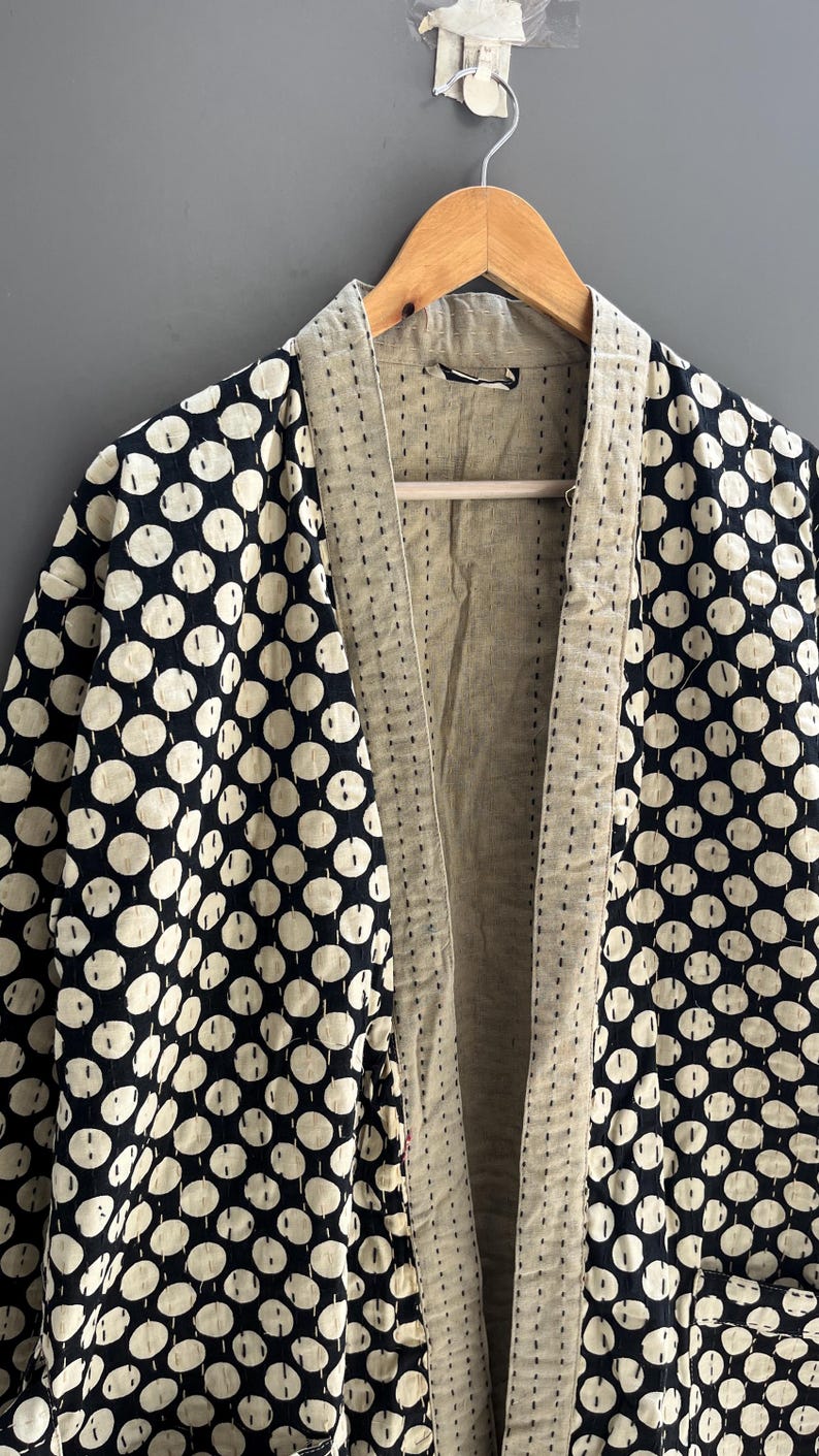 Indian Handmade Kantha Quilted Kimono Robe: Polka Dot Cotton Kimono - Etsy