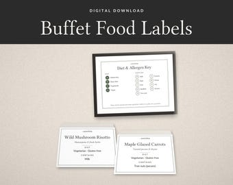 Editable Buffet Food Labels, Allergen Key Sign, Diet Badges (Digital Download)
