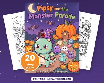 Halloween Coloring Book for Kids, Pipsy and the Monster Parade, Printable PDF, Ages 4-9