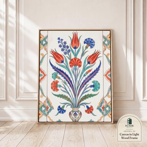 Iznik Tulip Tile Panel Wall Art Print. Ottoman Floral Pattern Art. Framed Canvas Art. Physical Print. Kitchen Decor