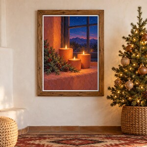 Southwestern Christmas Candles Print, Adobe Window Still Life Wall Art, Digital Download