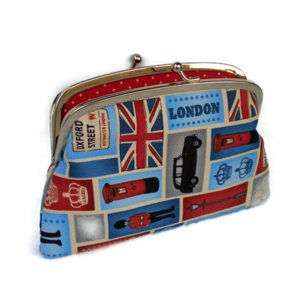 Bold London coin purse with 2 compartment Metal Frame wallet and Red polka dots, jubilee, olympic games