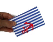 Credit Card Case, business card wallet, ID badge purse, nautical style with stripes and anchors