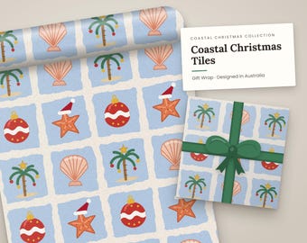 Coastal Christmas Tiles Wrapping Paper