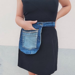 Cintura marsupio denim riciclato - Obi belt - cintura gonna - Grembiule laterale - Borsa sul fianco Cintura da festival Cintura con tasca