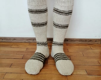 Knitted wool knee Socks Men's size // Wool socks men