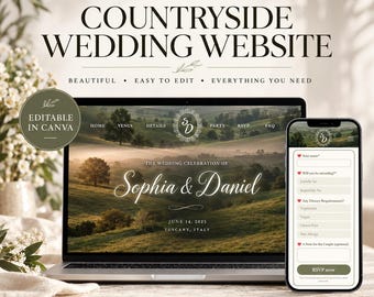 Italienische Hochzeitswebsite-Vorlage, bearbeitbare Canva-Hochzeitswebsite mit RSVP-Funktion, rustikale Hochzeitswebsite, digitale Hochzeitseinladung
