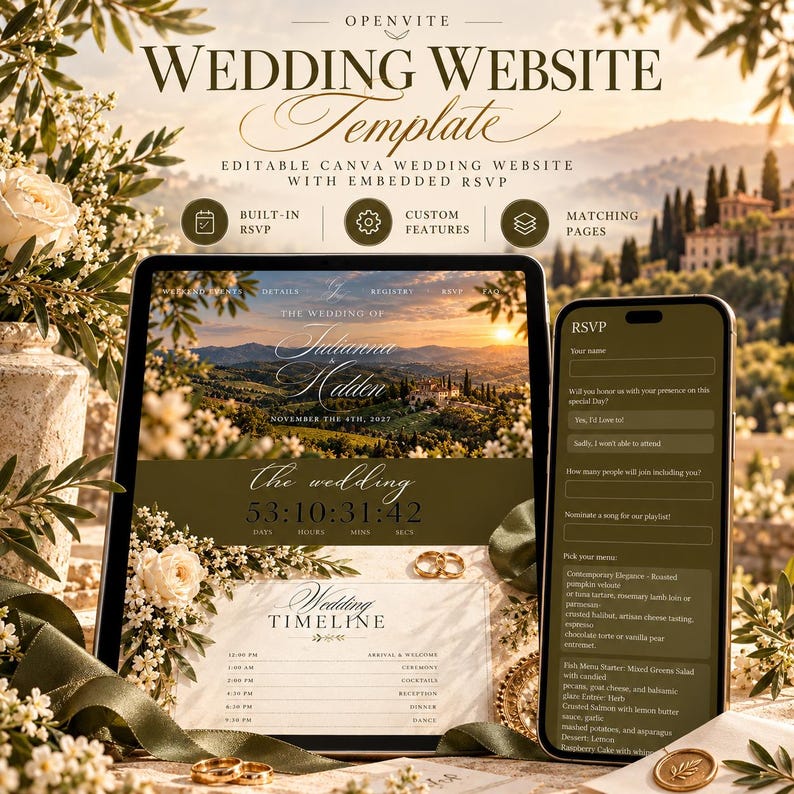 Vintage Wedding Website Template, Moody Old Money Canva Website with RSVP, Countdown, Love Story, Digital Invitation, Editable