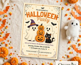 Vorlage für eine Halloween-Party-Einladung, bearbeitbare Halloween-Einladung (5x7 Zoll), druckbare Canva-Vorlage, digitale Einladung zur Kostümparty