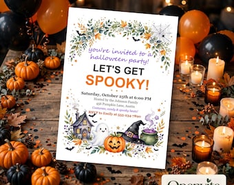 Vorlage für eine Halloween-Party-Einladung, bearbeitbare Aquarell-Einladung, druckbare Gruselparty-Einladung, Canva-Vorlage, 5x7