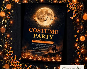 Einladungsvorlage für eine Halloween-Kostümparty, bearbeitbare Canva-Einladung (5x7 Zoll), Kostümwettbewerb, druckbare Halloween-Einladung für Erwachsene, Sofort-Download