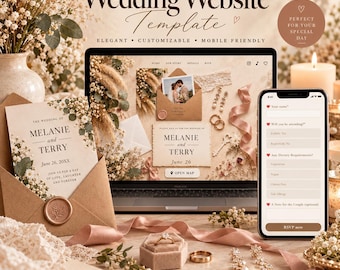 Website für Hochzeitseinladungen | Digitale Boho-Hochzeitseinladung mit HTML-E-Mail-Einladung, RSVP-Funktion, Countdown, Musik und Lageplan