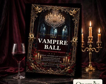 Einladungsvorlage für einen Vampirball zu Halloween, bearbeitbare Maskenball-Einladung (5x7 Zoll), Gothic-Vampir-Einladung, sofort zum Ausdrucken