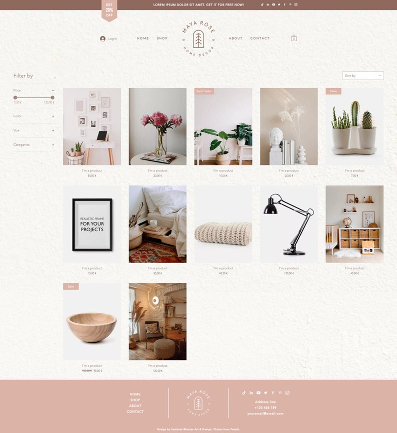 Wix site Template Design for Home Decor Shops Maya Etsy