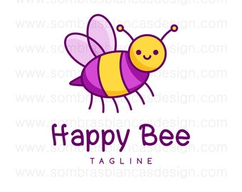 Handmade Logo - OOAK Premade Logo Design - Happy Bee - One Of A Kind Business Logo Design - Perfect for a handmade toys shop or a kids blog