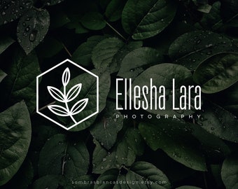 Hexagon Premade Logo Design, Vector Files, Illustrated Leaves Logo, Photography Watermark, Modern Logo, Premade Logo for Small Business