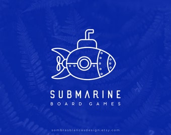 Submarine Premade Logo, Vector Files, Illustrated Aquatic Logo, Underwater Logo for Small Business