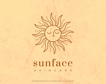 Premade Logo Design for Skincare Brands, Sun Face Logo, Vector Files, Illustrated Sunrise Logo, Magic Logo for Small Business