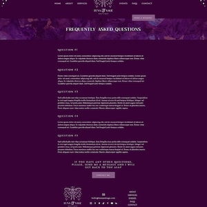 May include: Purple website page with a butterfly logo and the text "Luna & Sage Boutique". The page features a section titled "Frequently Asked Questions" with five questions and answers.