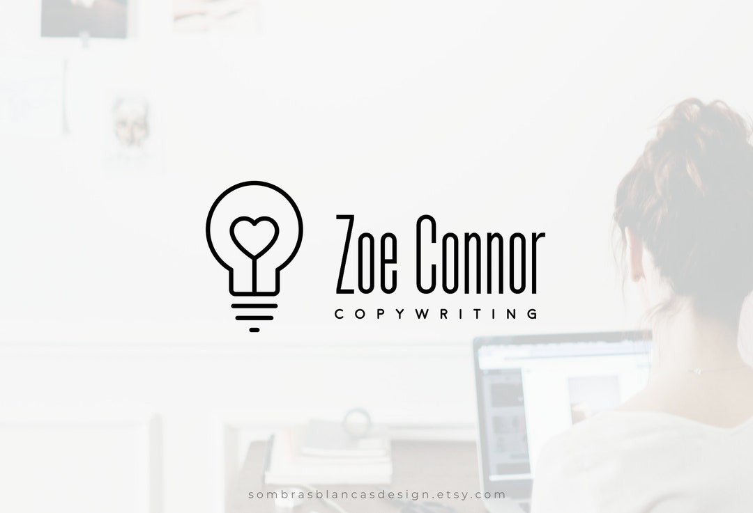 Premade Logo Design for Copywriters, Lightbulb Heart Logo, Vector Files ...