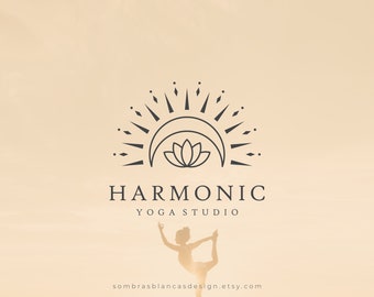 Diseño de logotipo prefabricado para profesores de yoga, logotipo de Crescent Lotus, archivos vectoriales, logotipo ilustrado de Yoga Studio, logotipo de Namaste para pequeñas empresas