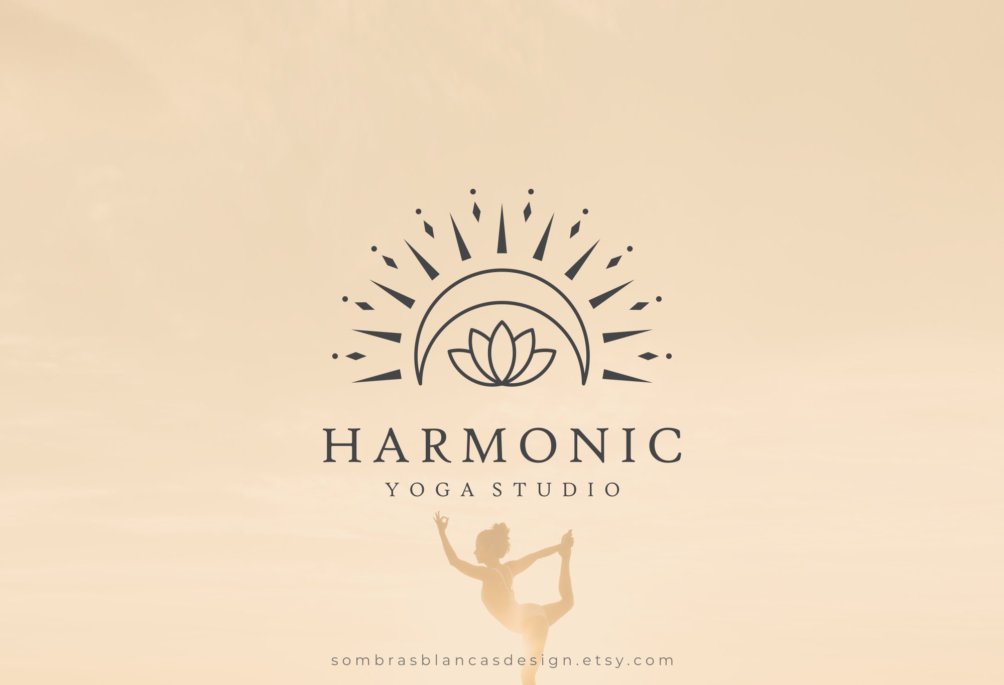 Premade Logo Design for Yoga Teachers, Crescent Lotus Logo, Vector Files,  Illustrated Yoga Studio Logo, Namaste Logo for Small Business, image size:2000x1364