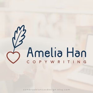 Quill and Heart Premade Logo Design, Vector Files, Illustrated Logo, Copywriter Logo, Modern Logo, Premade Logo for Freelancers