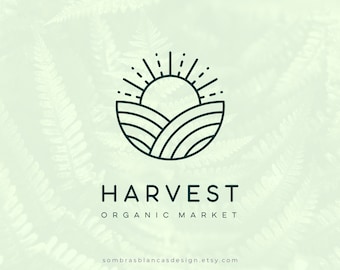 Premade Logo Design for a Organic Farm, Field Sunrise Premade Logo Design, Vector Files, Illustrated Logo Watermark, Logo for Small Business