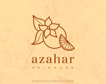 Premade Logo Design for Skincare Brands, Orange Flower Logo, Vector Files, Illustrated Beauty Salon Watermark, Logo for Small Business